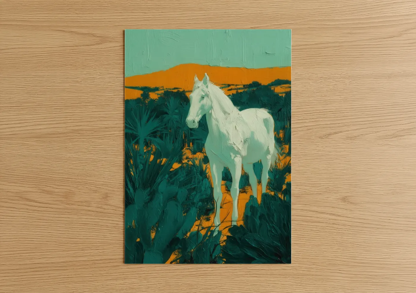 White Arabian Horse Desert Landscape Wall Art