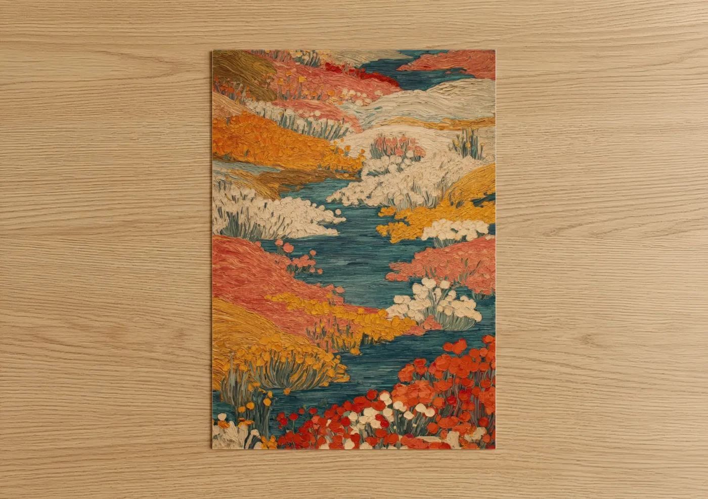 Wildflower Field River Landscape Wall Art