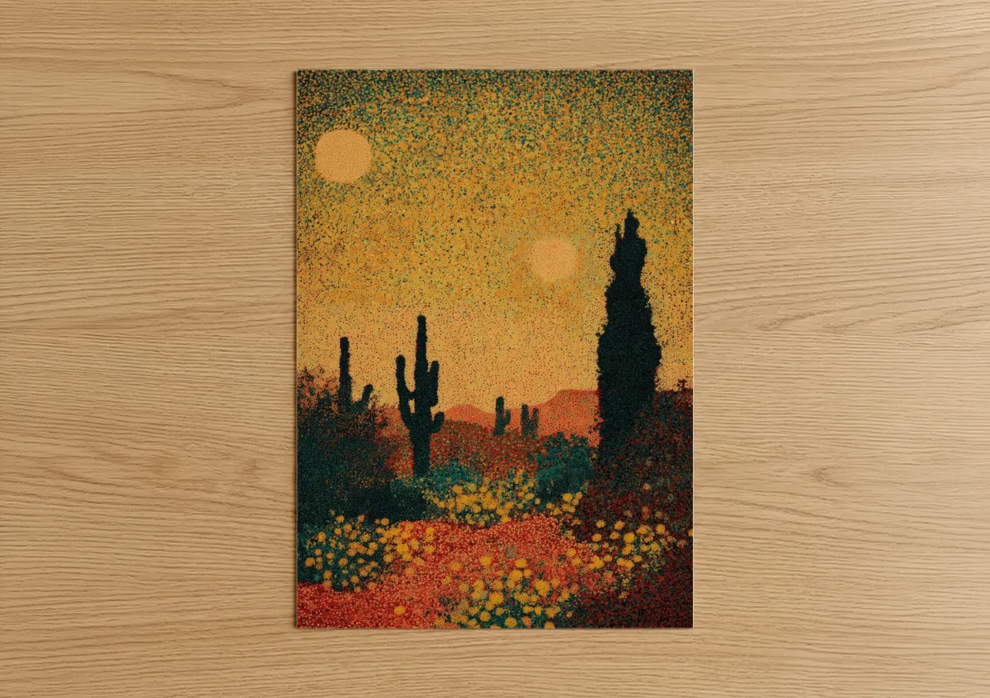 Desert Sunset Cactus Landscape Art Wall Art