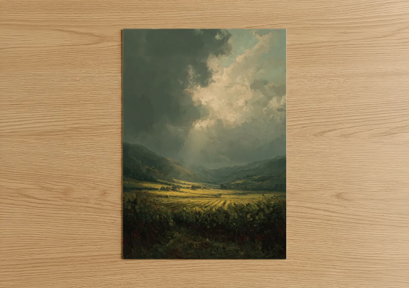 Sunlit Vineyard Valley Landscape Wall Art