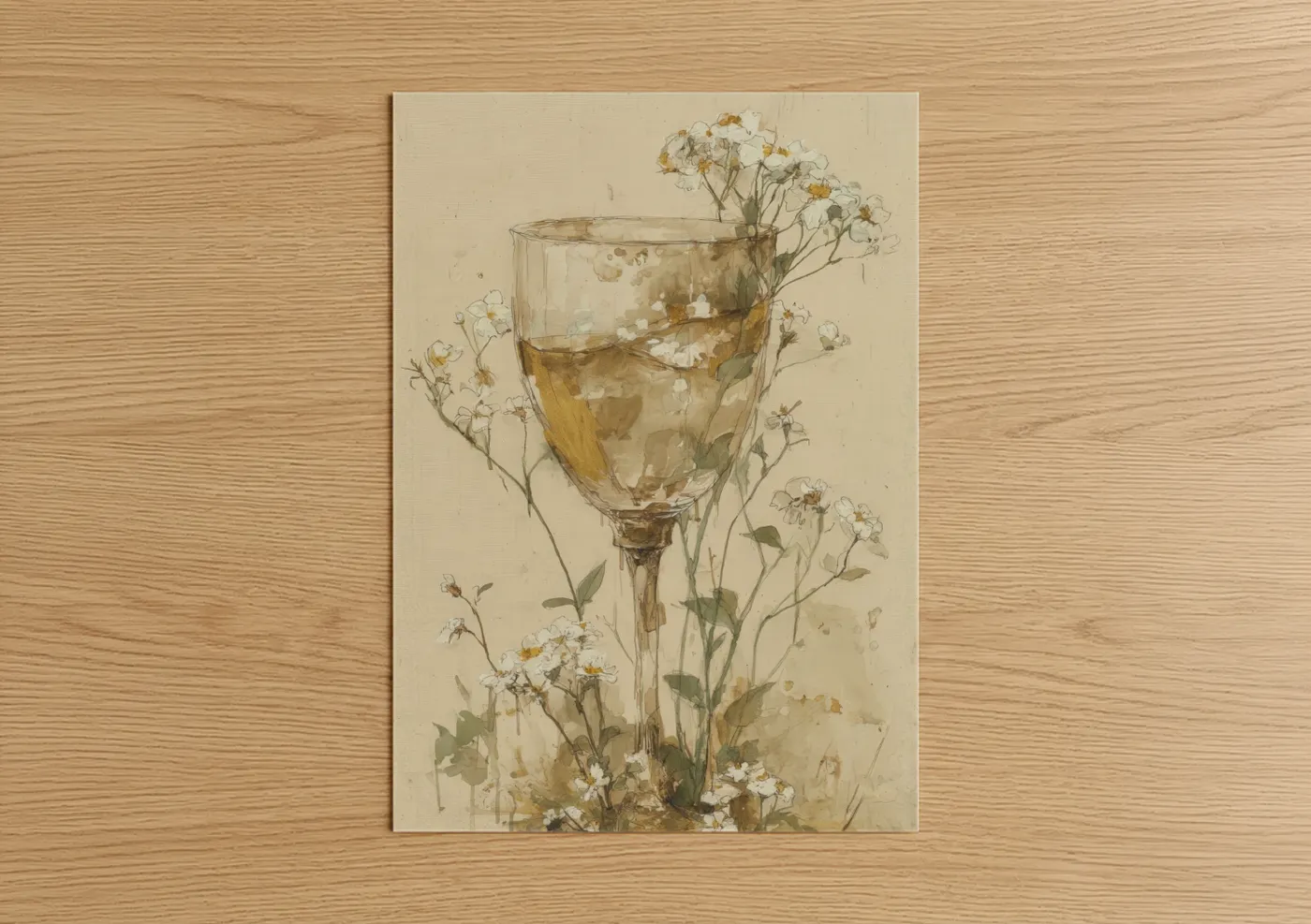 Delicate Chamomile Wine Watercolor Wall Art
