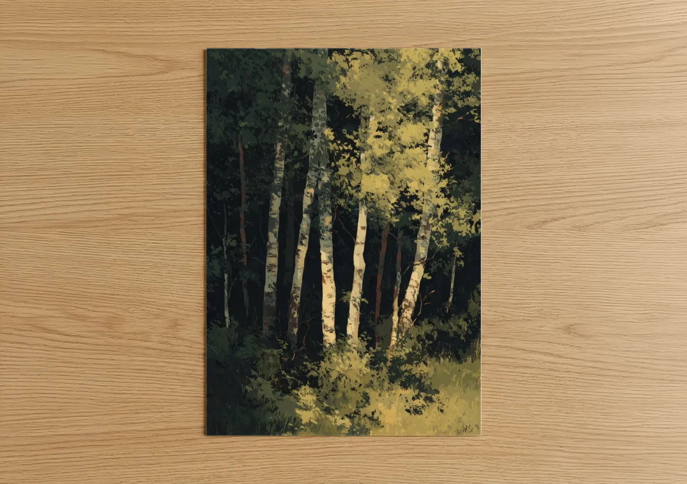 Golden Birch Forest Landscape Painting Wall Art