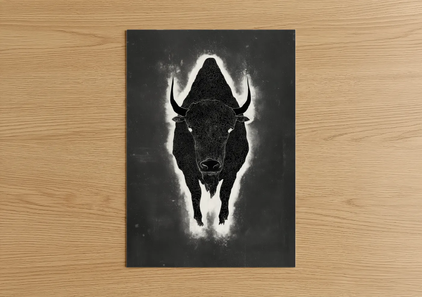 Celestial Bison Black and White Art Wall Art