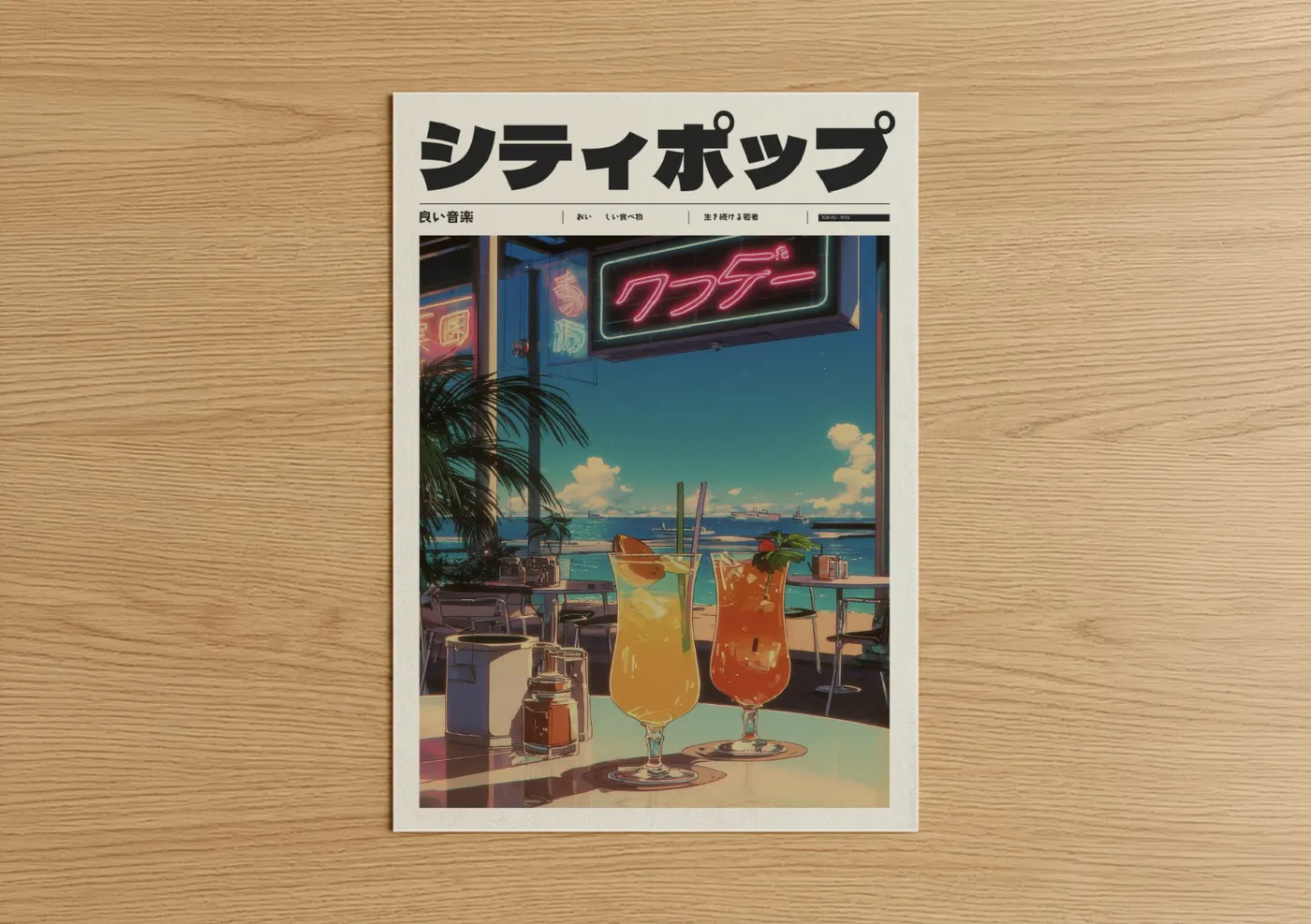 Retro Anime Beach Bar Aesthetic Wall Art