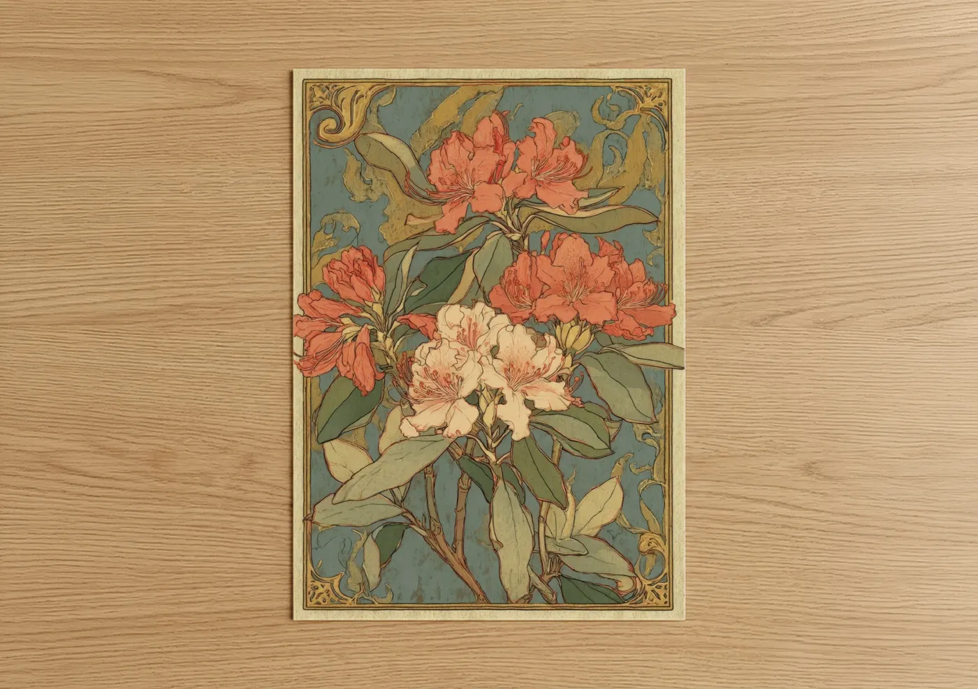 Rhododendron Flowers Art Nouveau Botanical Wall Art