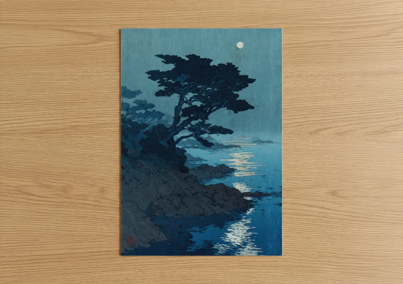 Moonlit Juniper Tree Coastal Night Wall Art