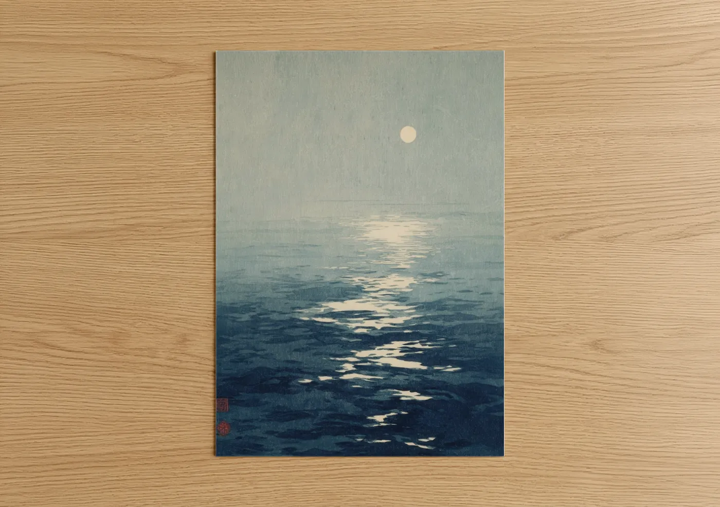 Moonlit Ocean Reflection Watercolor Wall Art