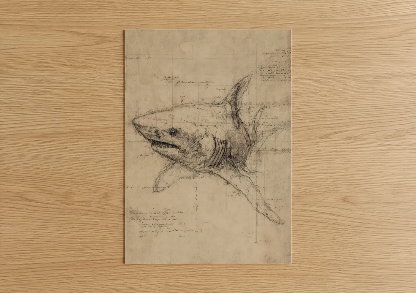 Anatomical Bull Shark Scientific Sketch Wall Art