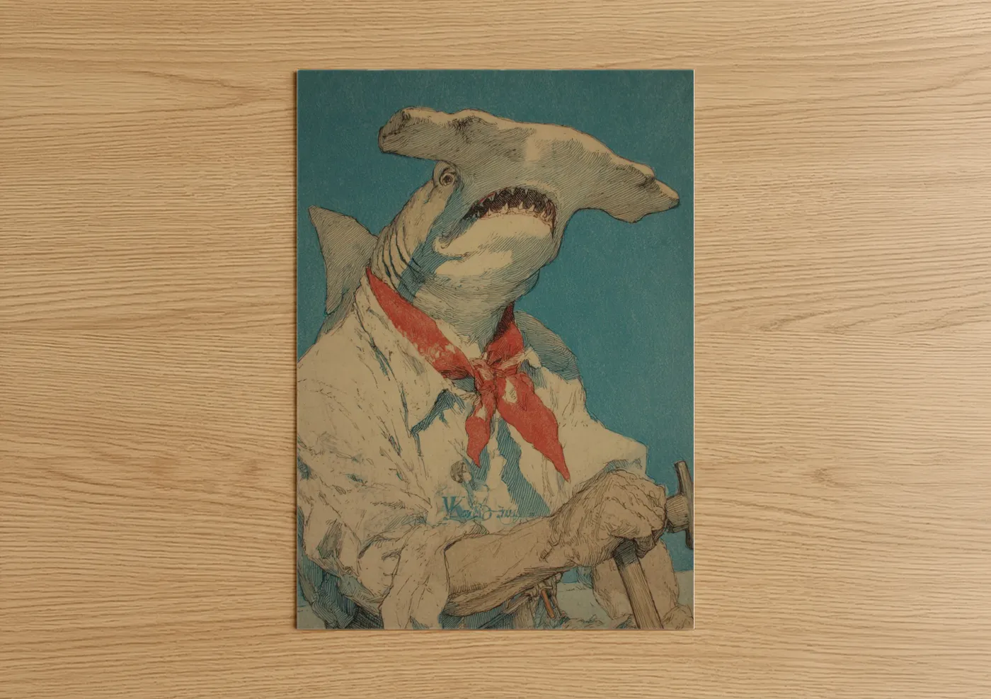 Dapper Hammerhead Shark Vintage Illustration Wall Art
