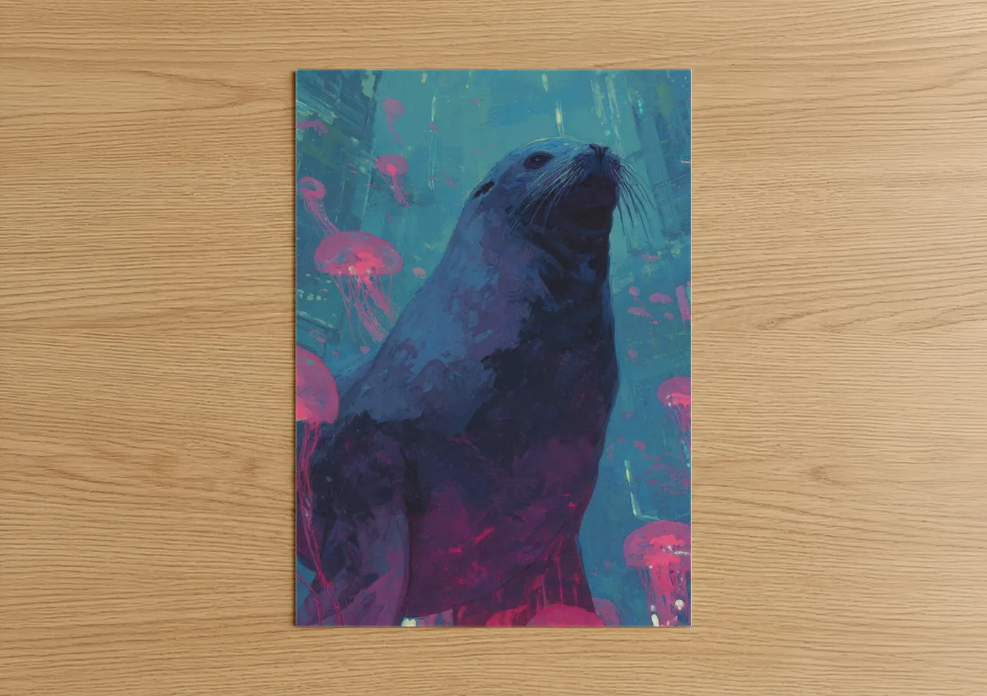 Neon Sea Lion Jellyfish Wall Art