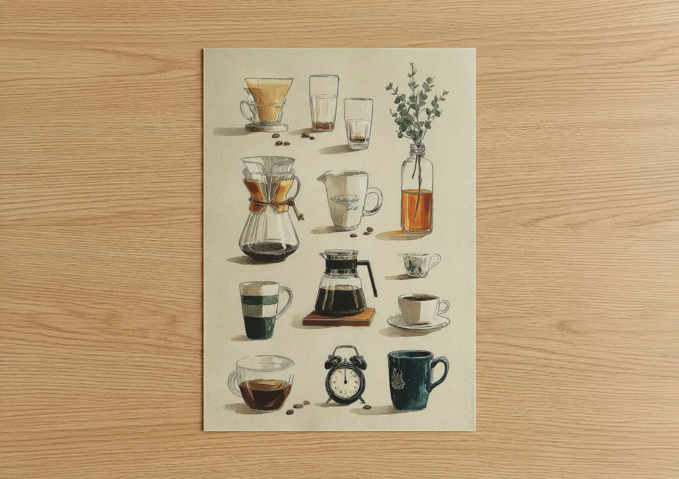 Vintage Coffee Brewing Equipment Illustration Wall Art