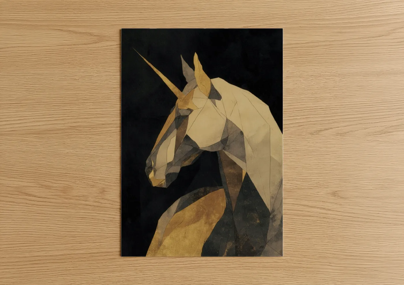 Golden Unicorn Geometric Wall Art