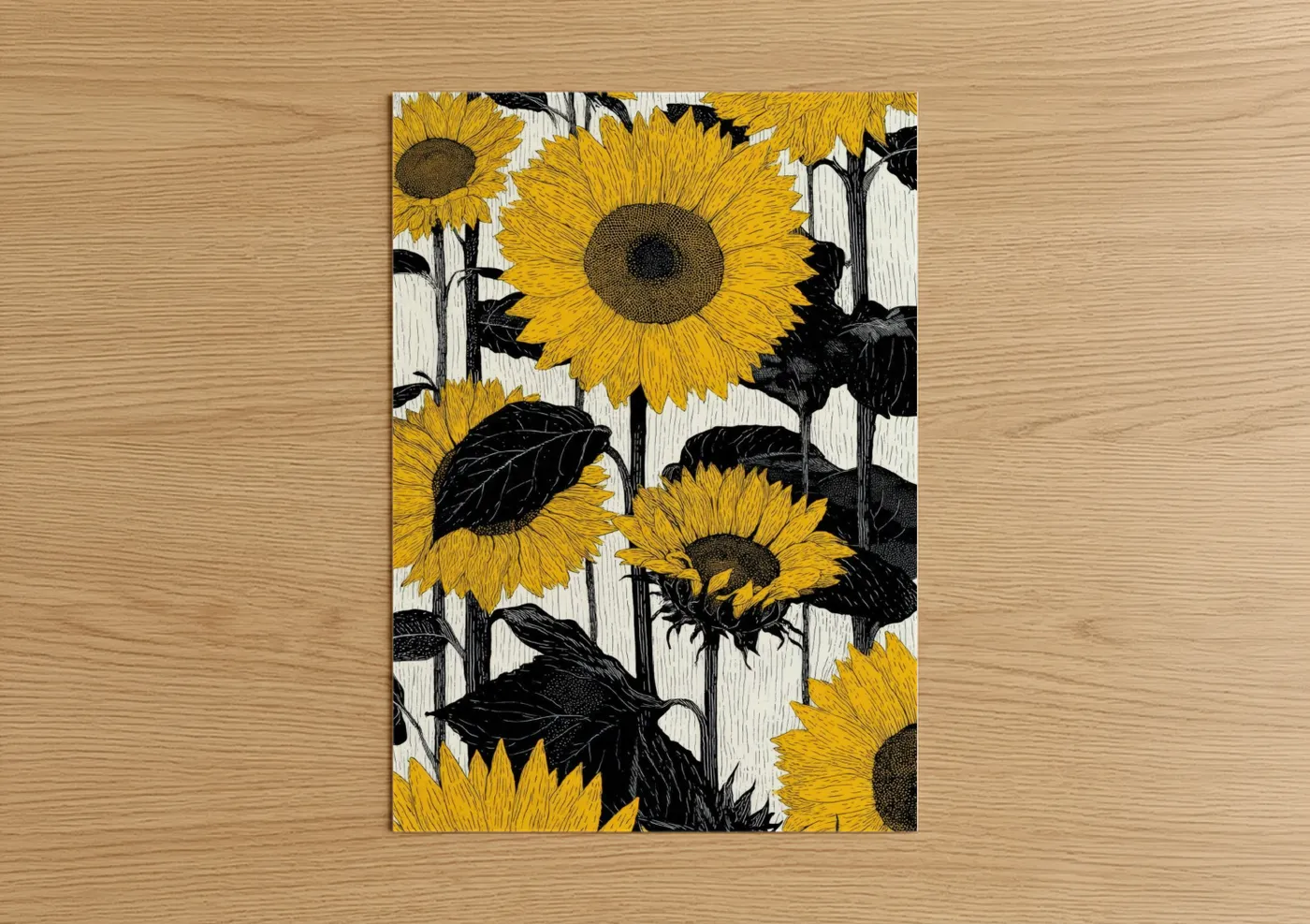 Golden Sunflower Field Black White Wall Art