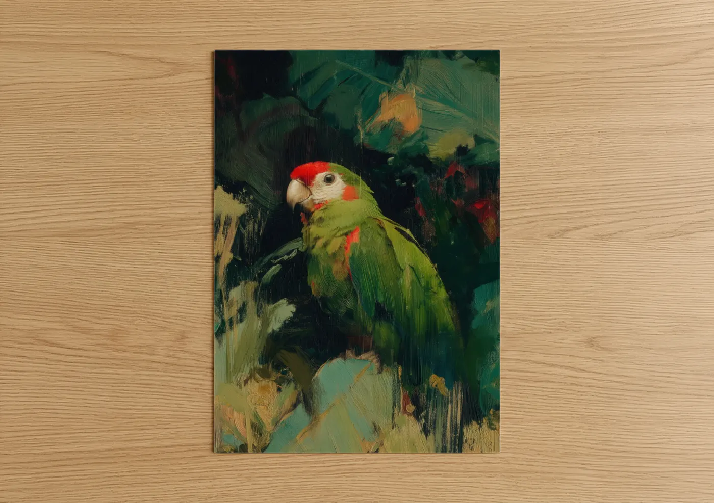 Emerald Parrot Oil Painting Contemporary Wall Art