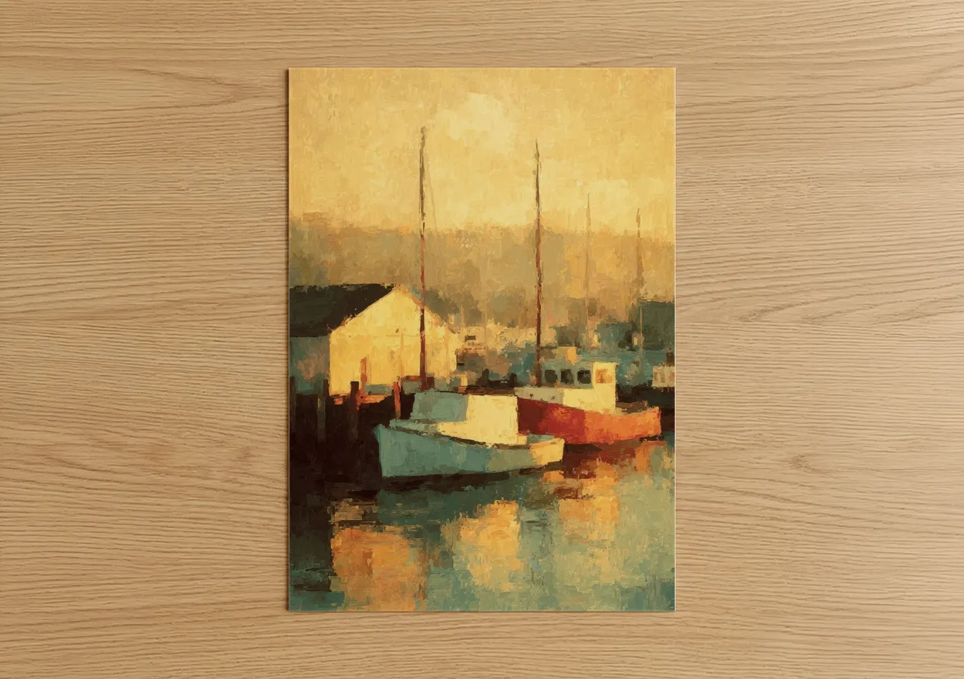 Golden Harbor Summer Boats Impressionist Wall Art
