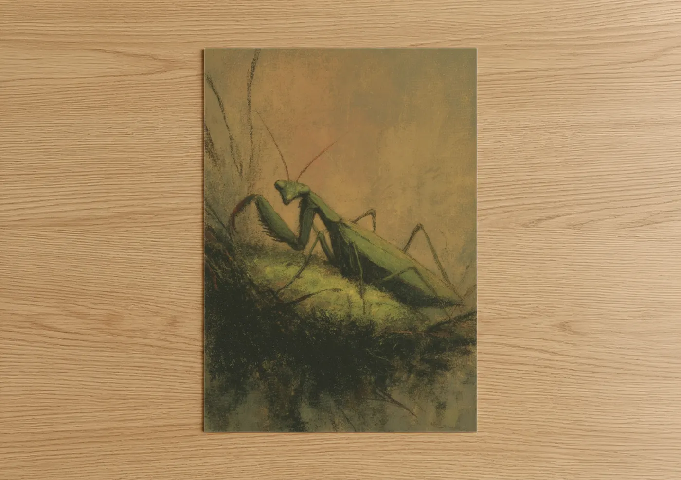 Green Praying Mantis Nature Illustration Wall Art