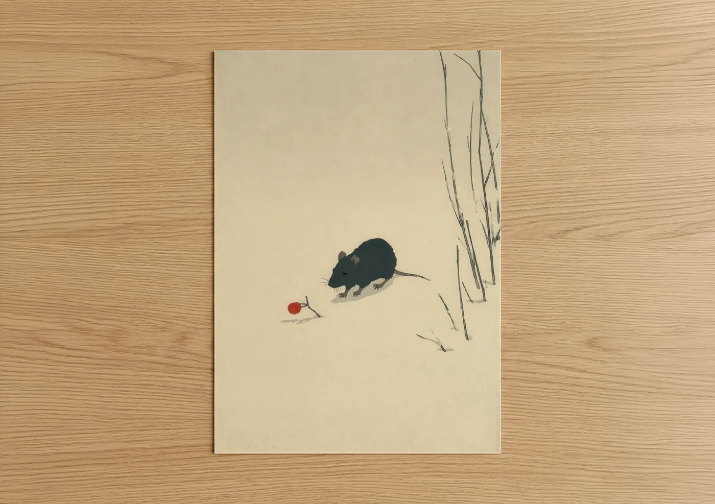 Winter Mouse Japanese Art Style Wall Art
