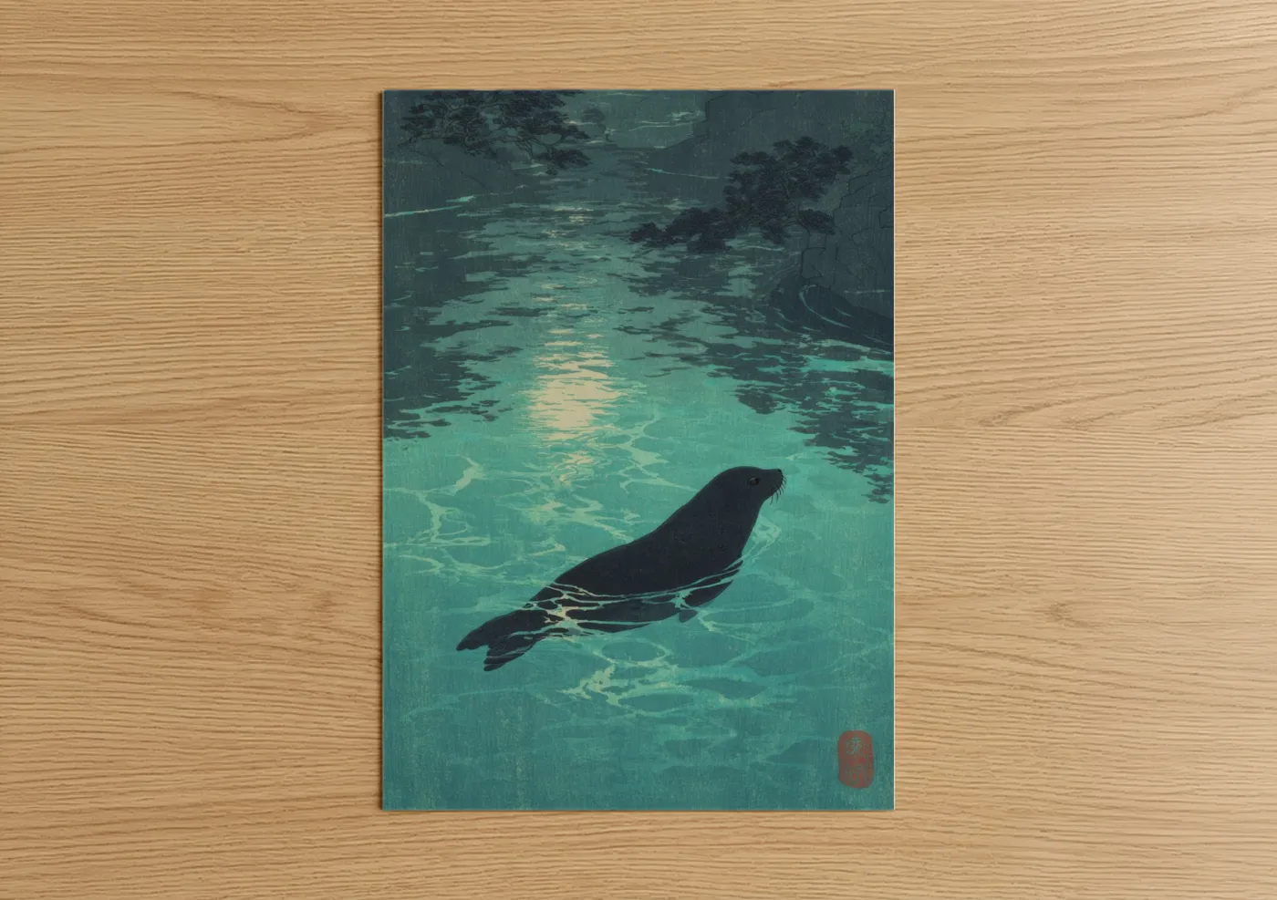 Sea Lion Swimming Turquoise Water Wall Art