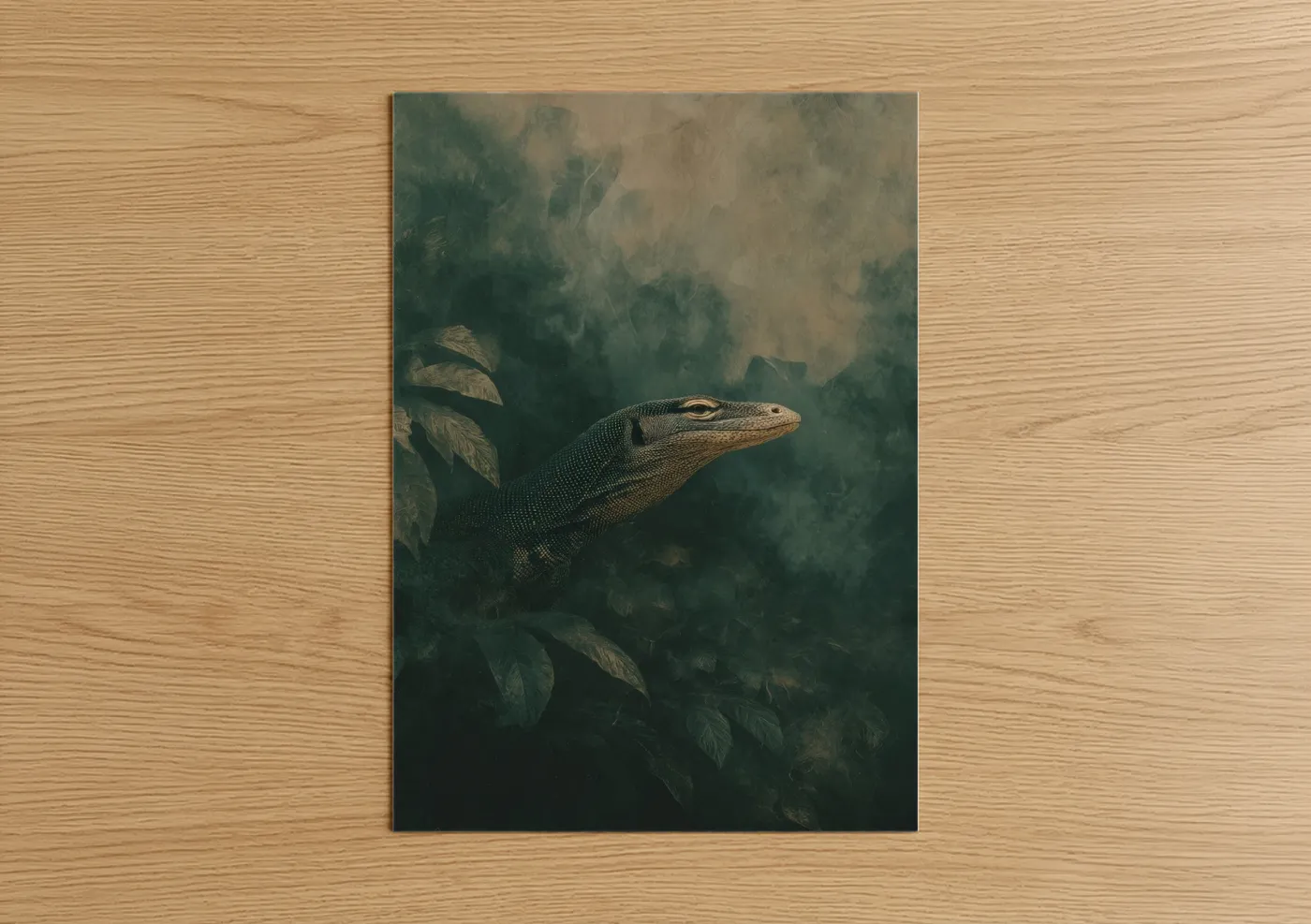 Emerald Lizard Moody Forest Portrait Wall Art
