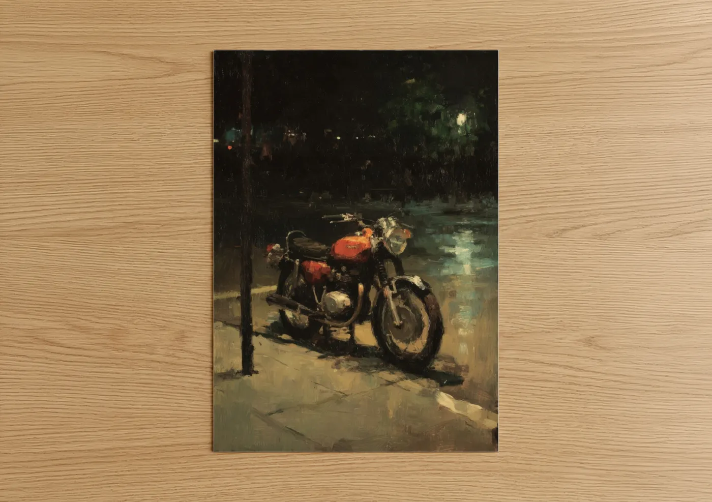 Vintage Motorcycle Neon Night Street Wall Art