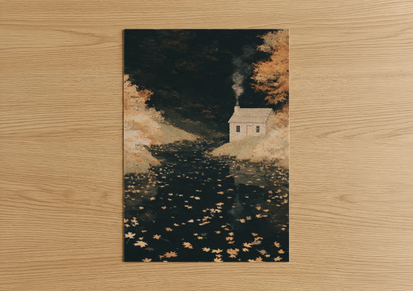 Autumn Canal Cottage Watercolor Wall Art