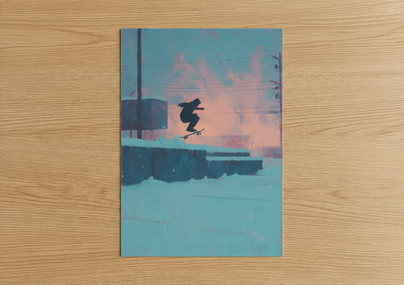 Urban Skateboarder Sunset Illustration Wall Art