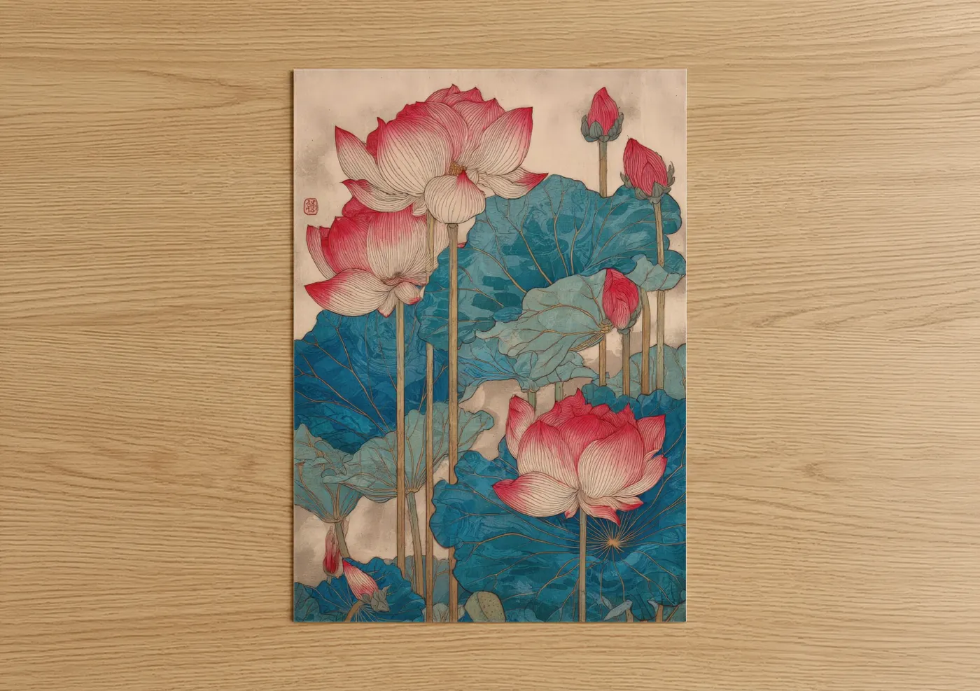 Lotus Flowers Asian Art Print Wall Art
