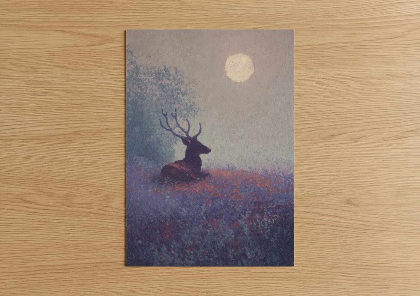 Moonlit Reindeer Winter Landscape Wall Art