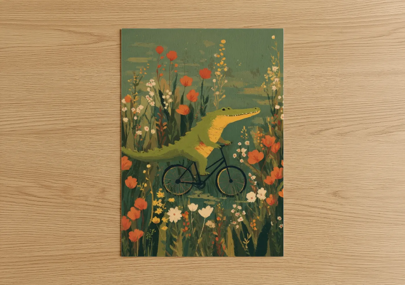 Whimsical Alligator Bicycle Wall Art