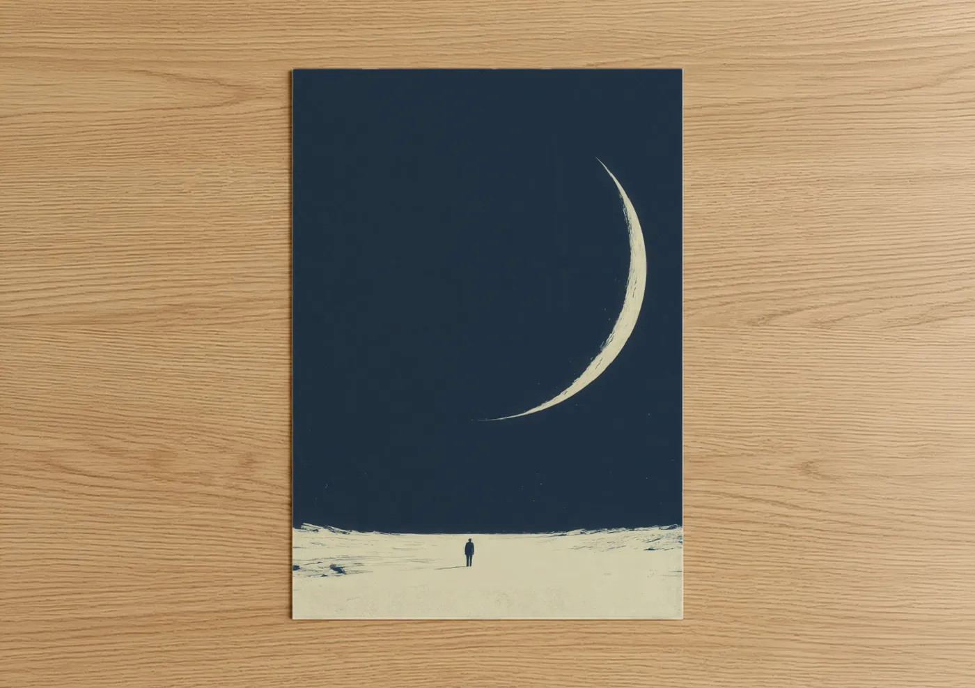 Solitary Figure Crescent Moon Desert Wall Art