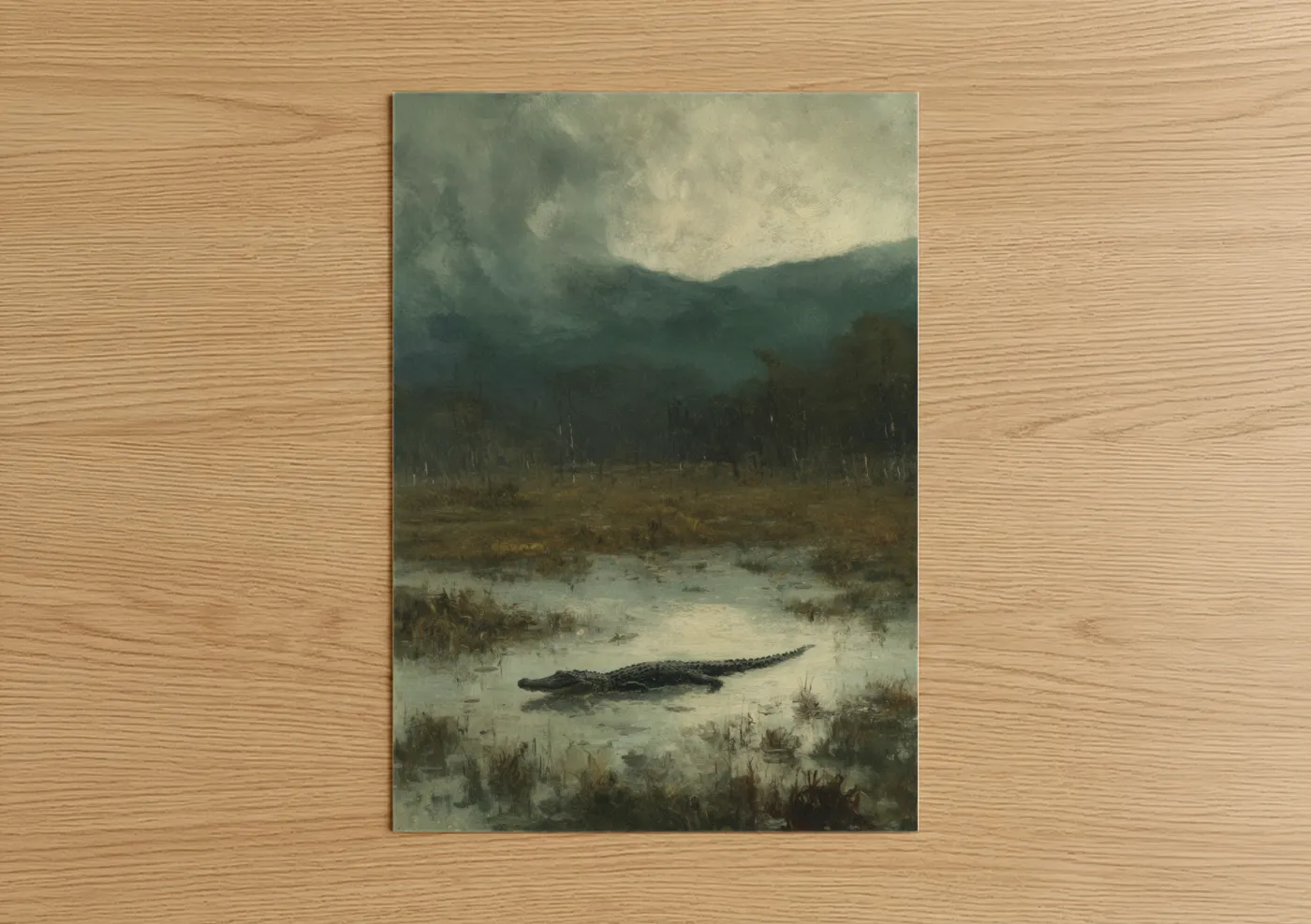 Alligator Wetland Landscape Painting Wall Art