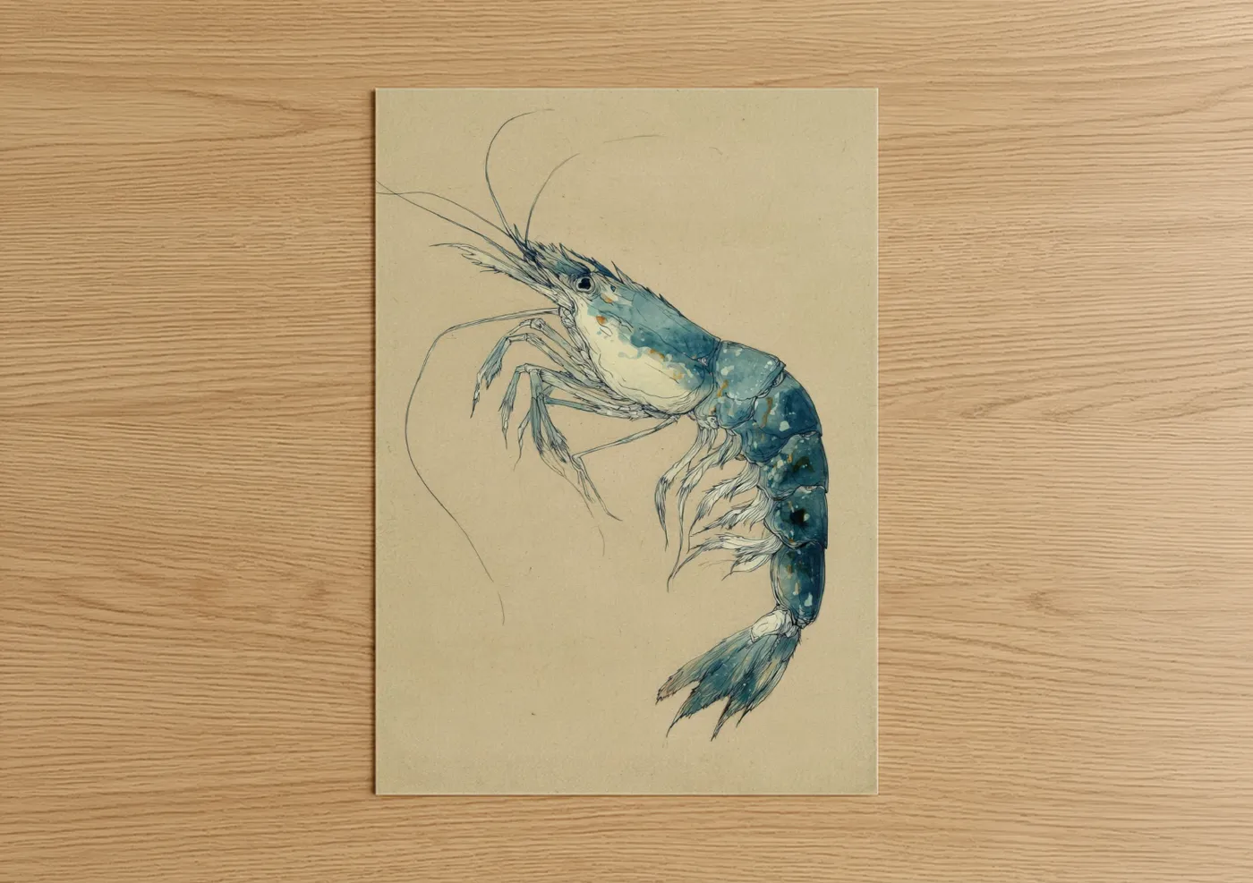 Azure Shrimp Watercolor Sea Life Wall Art