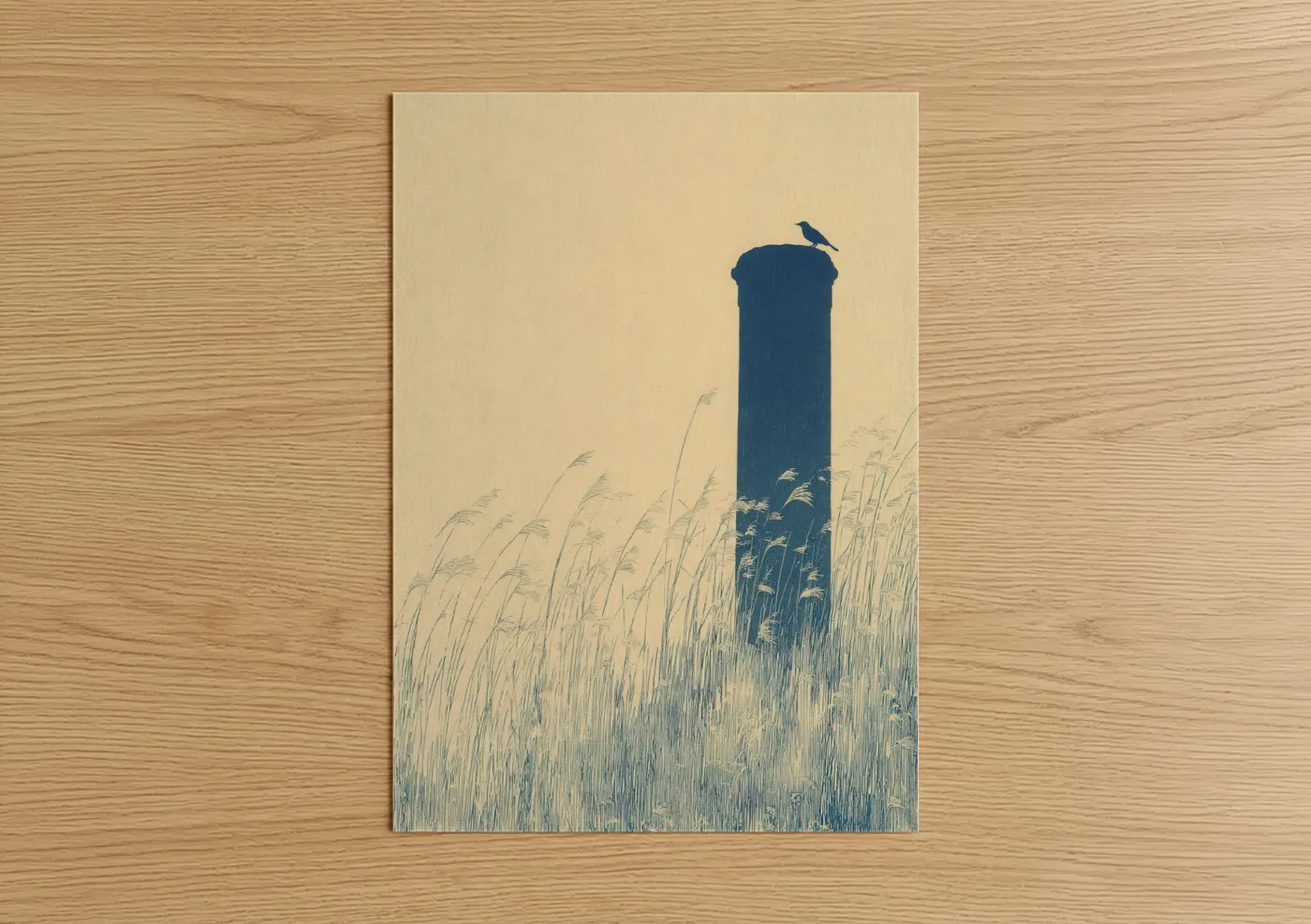 Solitary Column with Bird and Reeds Wall Art