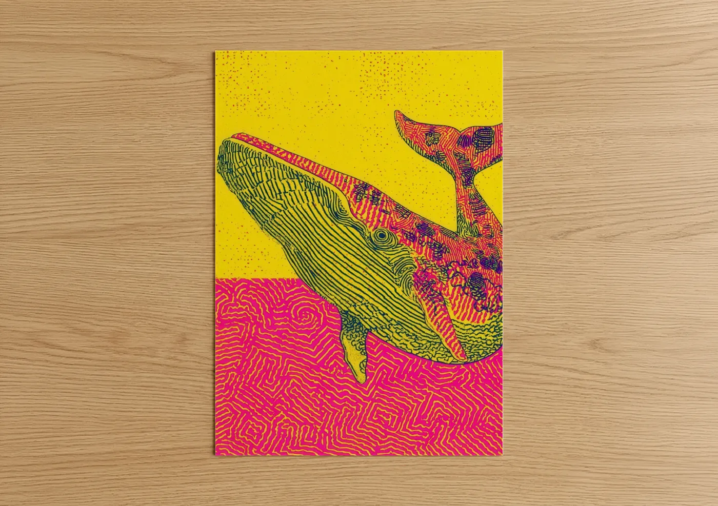 Vibrant Sperm Whale Pop Art Illustration Wall Art