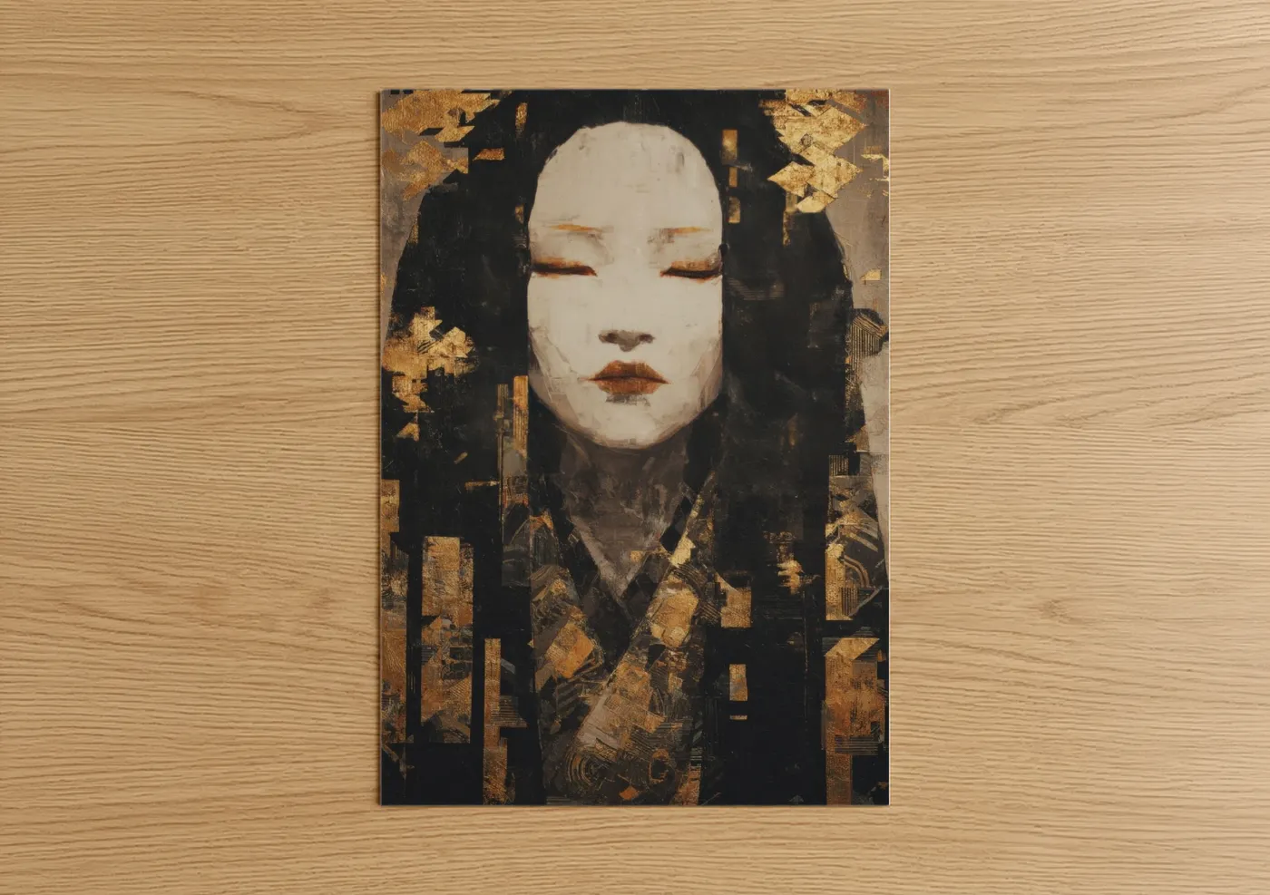 Ethereal Ghost Portrait with Gold Leaf Wall Art