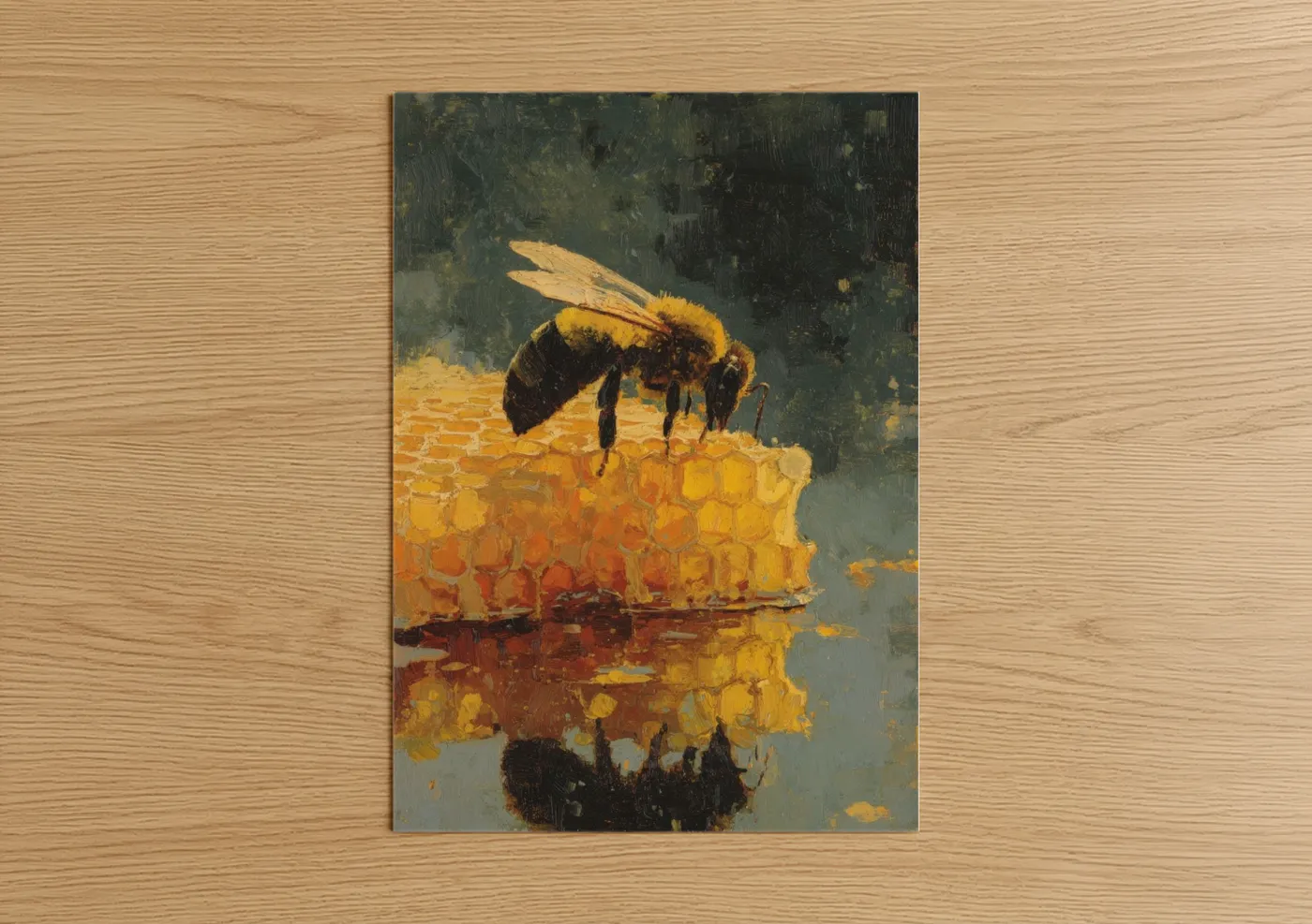 Golden Honeycomb Bee Oil Painting Wall Art