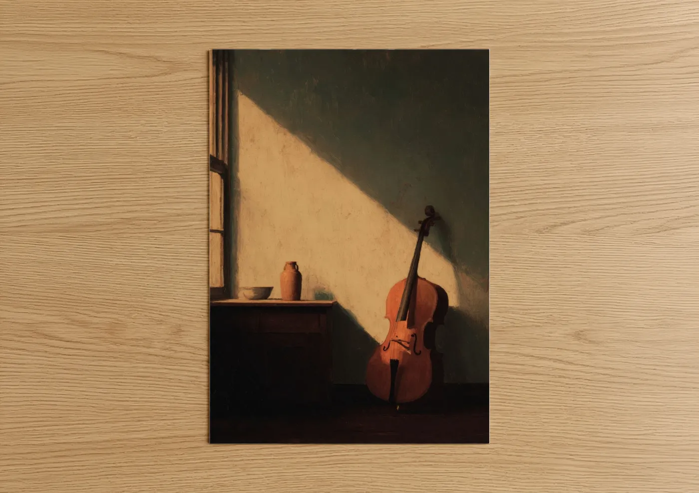 Golden Cello With Sunlight Interior Wall Art