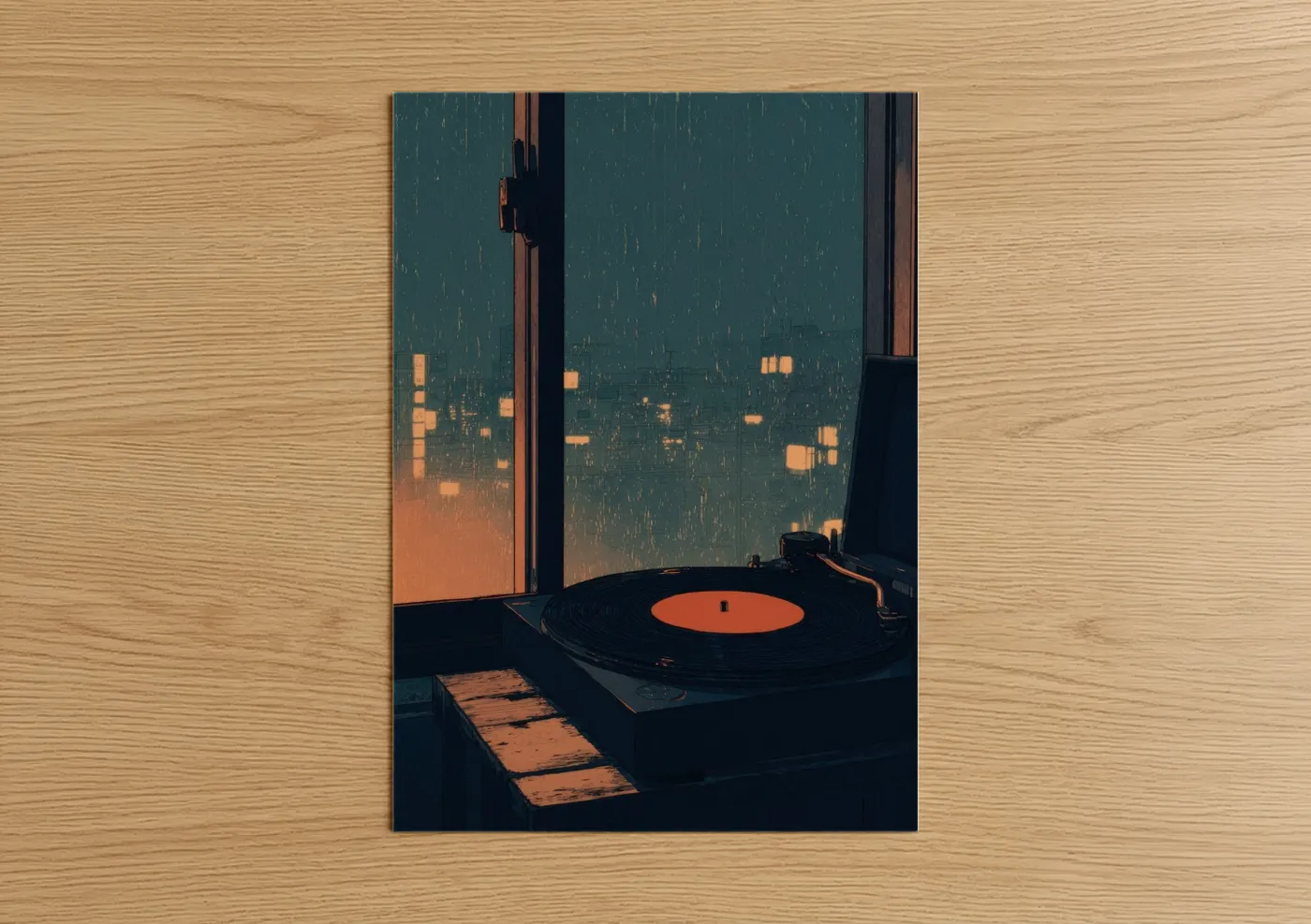 Vintage Turntable Sunset Window Wall Art