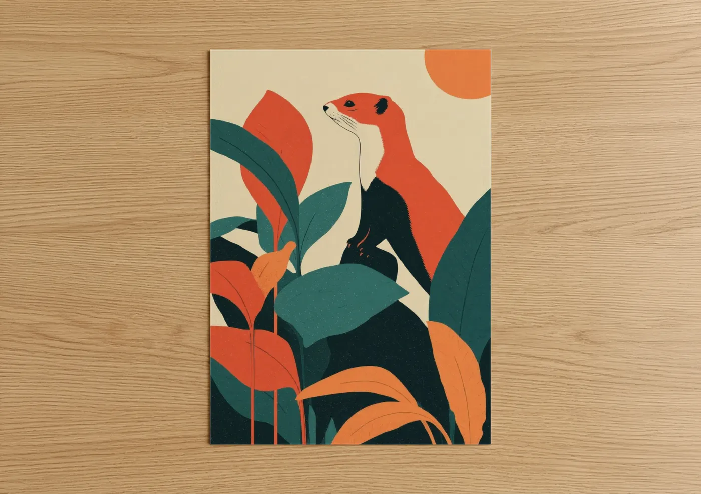 Crimson Weasel Botanical Illustration Wall Art