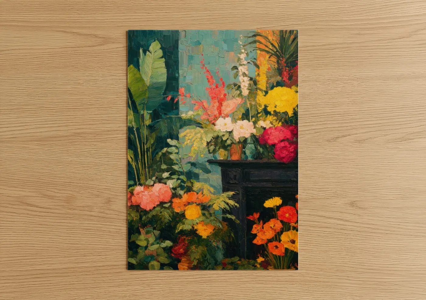 Vibrant Fireplace Garden Oil Painting Wall Art