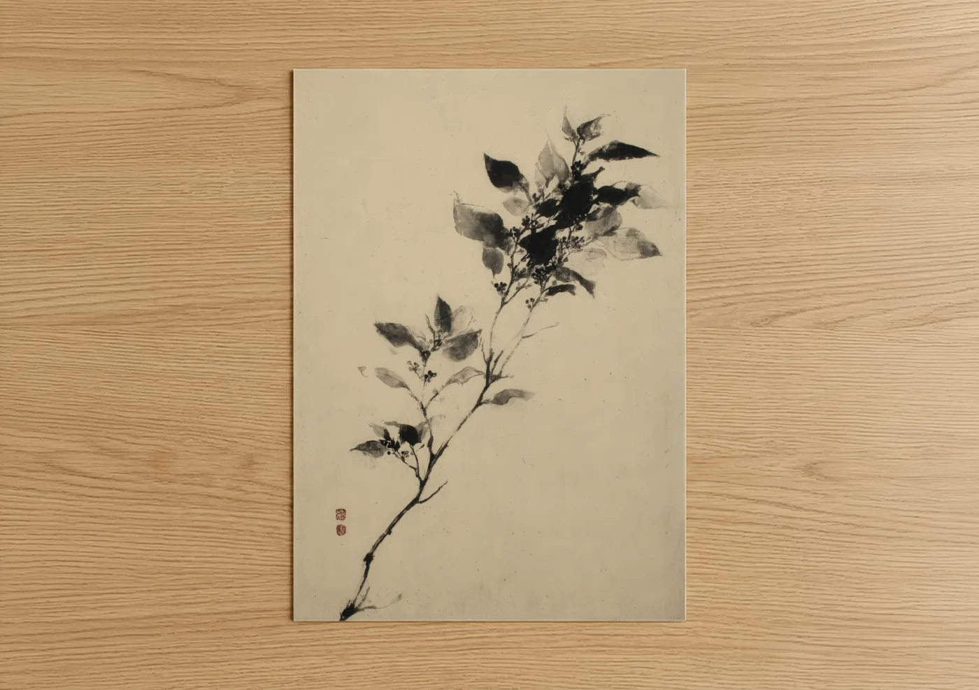 Delicate Botanical Branch Ink Drawing Wall Art