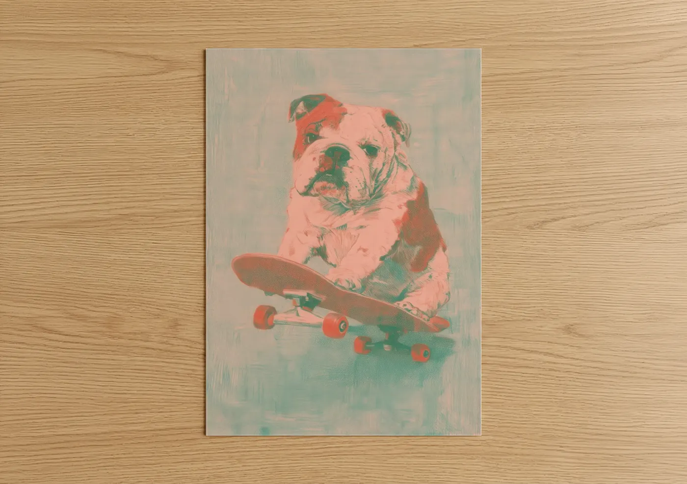 Pink Skateboard Bulldog Pop Wall Art