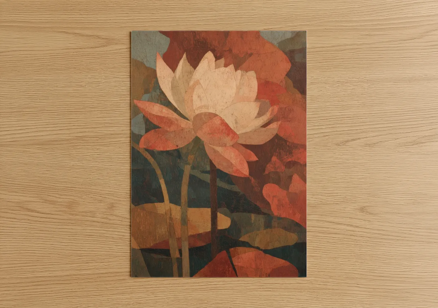 Cream Lotus Flower Abstract Wall Art