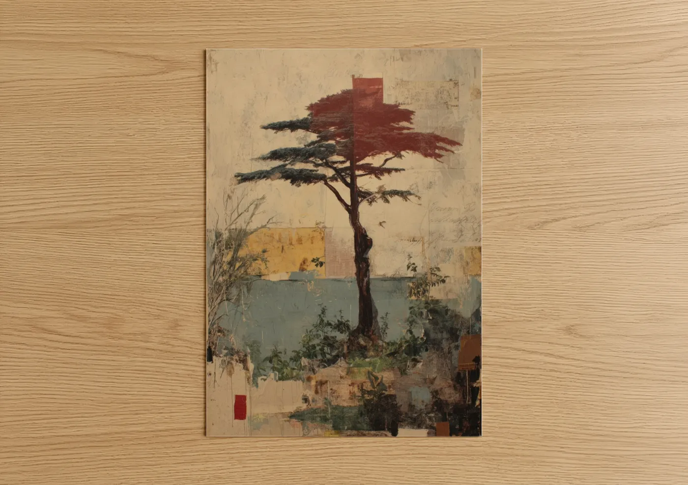 Crimson Redwood Abstract Mixed Media Wall Art