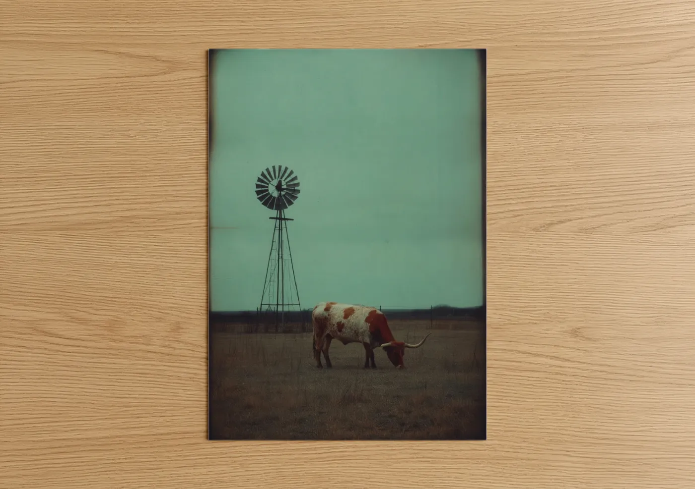 Windmill Longhorn Cow Rural Landscape Wall Art
