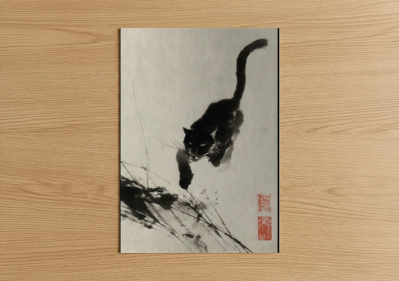 Black Panther Descending Asian Ink Wall Art