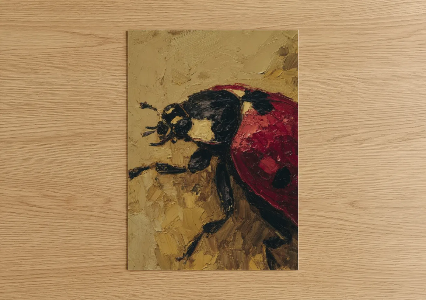 Crimson Ladybug Expressive Oil Painting Wall Art