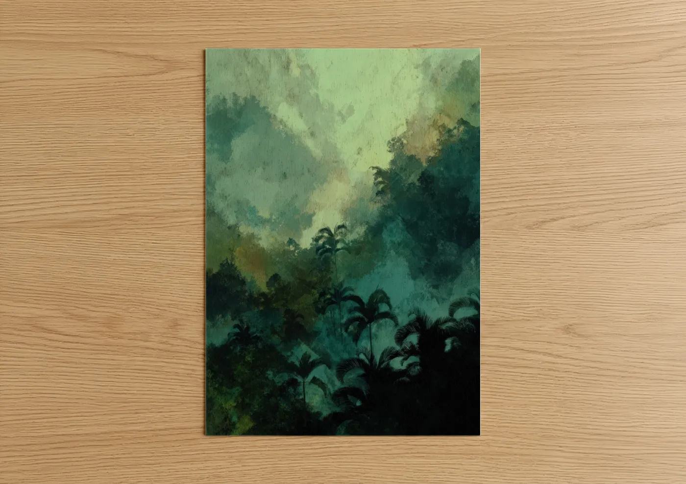 Misty Palm Forest Watercolor Landscape Wall Art