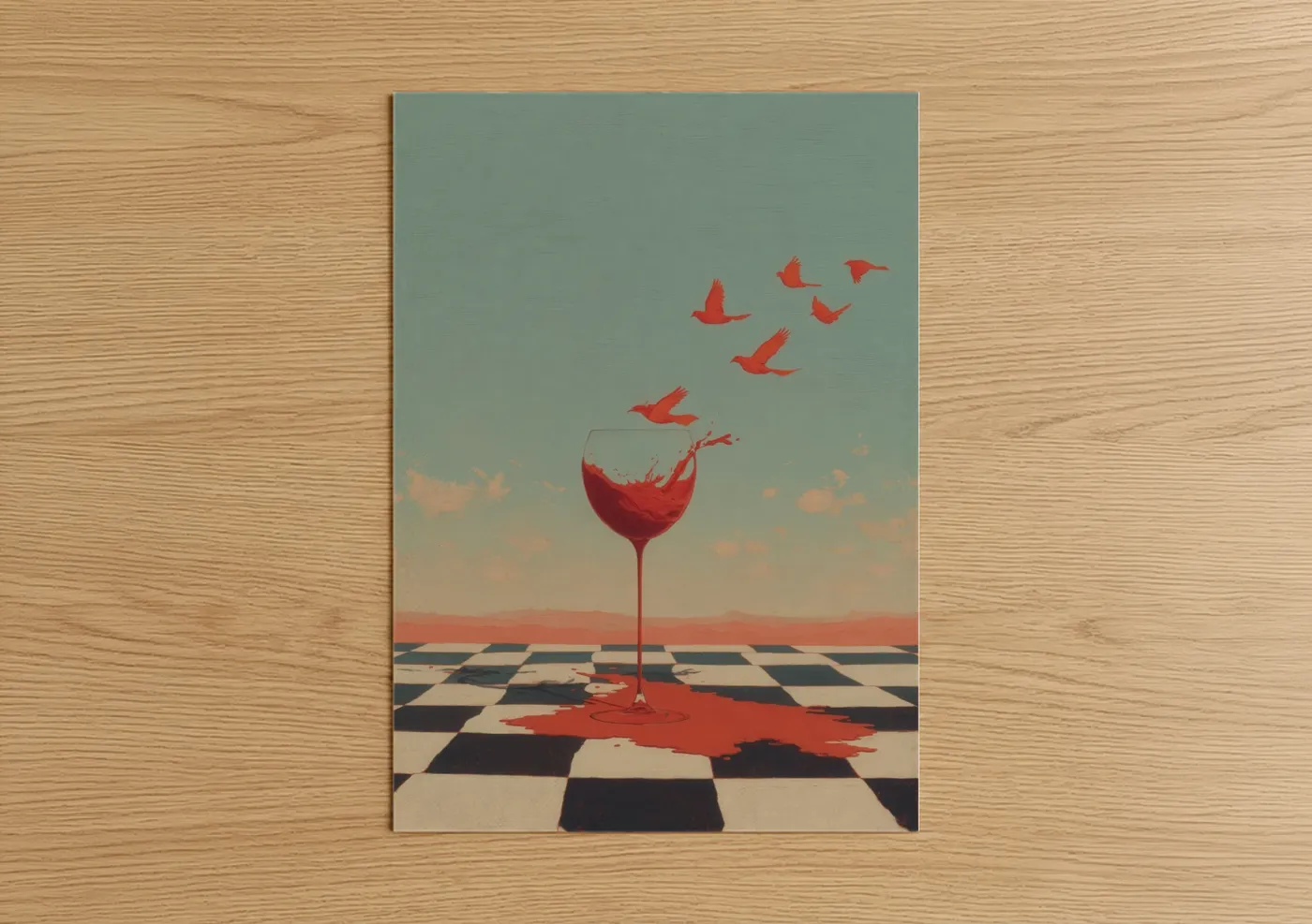 Surreal Red Wine Bird Flight Wall Art