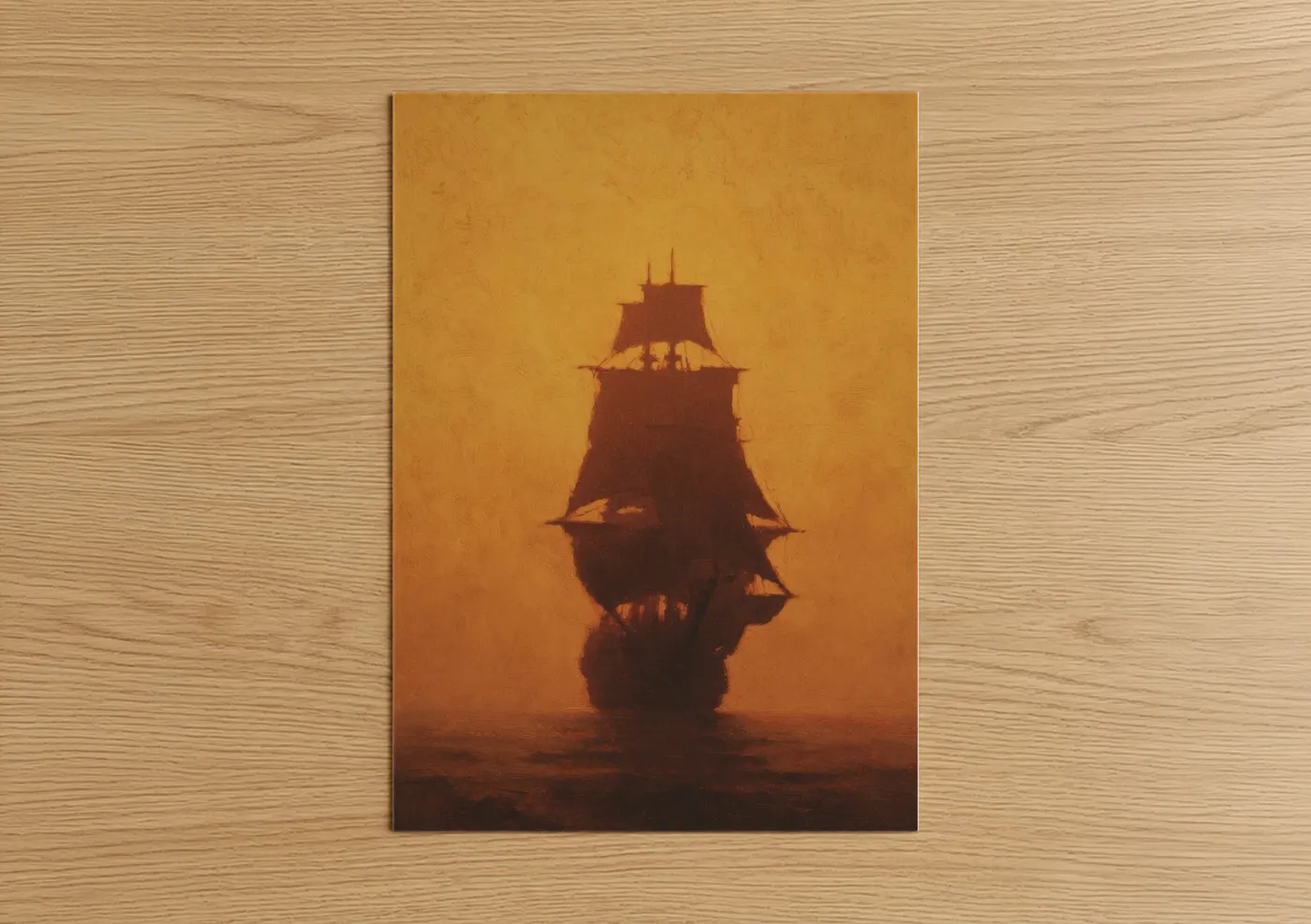 Golden Sunset Sailing Ship Silhouette Wall Art
